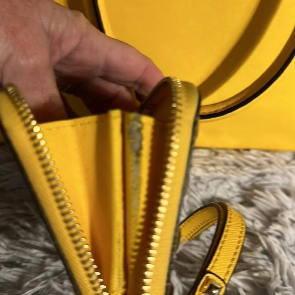 Michael Kors Hamilton bag wallet wristlet yellow studded. Large. 14” COA